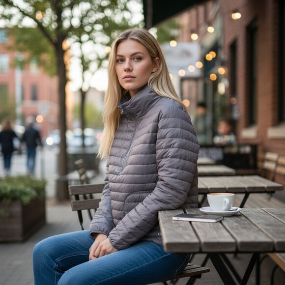 GAP Women’s Puffer Jacket XS Gray Quilted 1/2 Zip PrimaLoft Lightweight - Picture 11 of 11